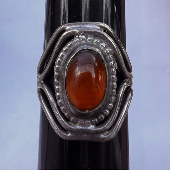 Vintage handmade 925 sterling silver ring with amber stone. Size 7.25 7 g - Picture 1 of 7